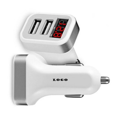Car Charger Adapter with Dual USB Ports and Voltage Display