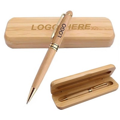 Eco-friendly Bamboo Twist Ballpoint Pen Sets with Case