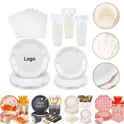 175 Pcs 25 Guest Party Paper Disposable Plastic Cutlery Set
