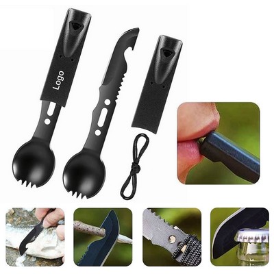 Multi FunctionalStainless Steel Camping Spork Set with Bottle Opener and Whistle