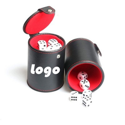 Faux Leather Dice Cup with 5 Dice Set