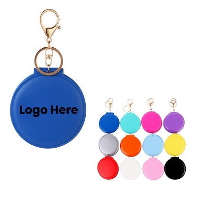 Round Leather Double Sided Makeup Mirror With Keychain