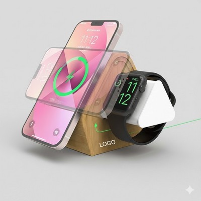 3in1 Eco-Friendly Bamboo Wireless Charger Multi-Function Charging Station & Stand