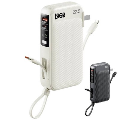 10000mAh Dual Fast Charge Travel Power Bank w/ Cables