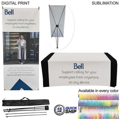48Hr Quick Ship - Tradeshow Package, Tripod Banner with Graphic DP787 + Sublimated Tablerunner SU622