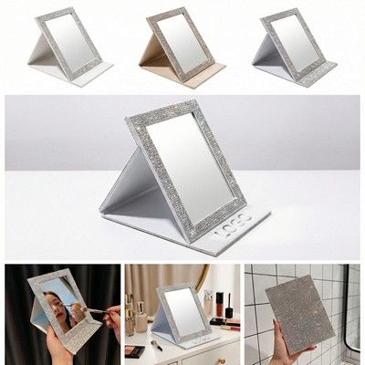 Portable Diamond PU Folding Mirror