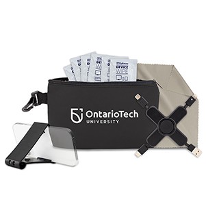 "MALIBU" 7 pcs Mobile Tech Charging Kit in Black Mesh Zipper Pouch