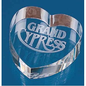 2-1/2"x2-5/8"x7/8" Optical Crystal Heart Paperweight (Screened)