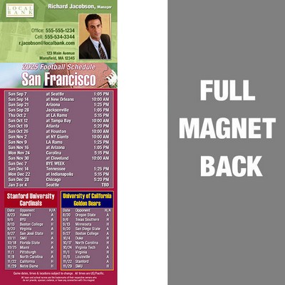 San Francisco Pro Football Schedule Vinyl Magnet (3 1/2"x8 1/2")