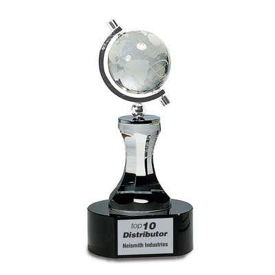 Crystal Spinning Globe with Clear Tower On 8.5" Black Base