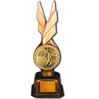 Stock Phoenix 9" Trophy with 2" Golf Male Coin and Engraving Plate