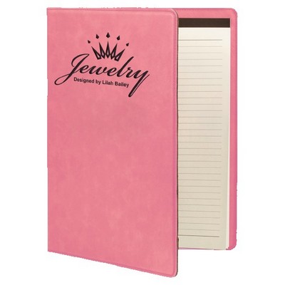 Portfolio with Notepad, Pink Faux Leather, 7" x 9"