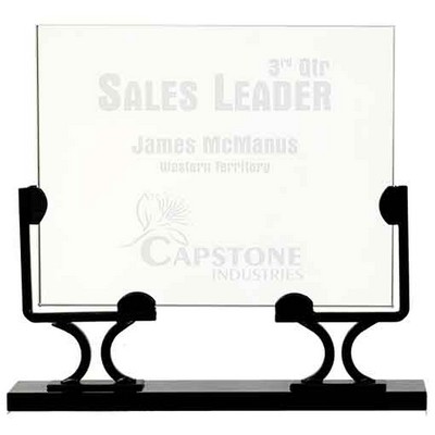 8 1/2" Horizontal Rectangle Vintage Glass Award with Iron Base