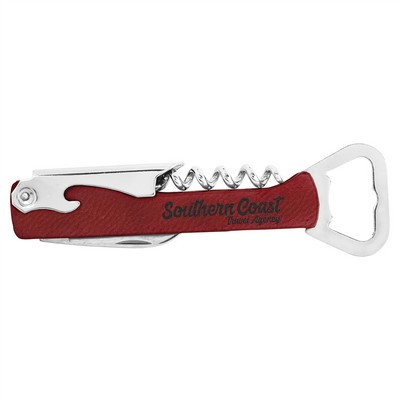 Corkscrew Wine Bottle Opener, Rose Faux Leather