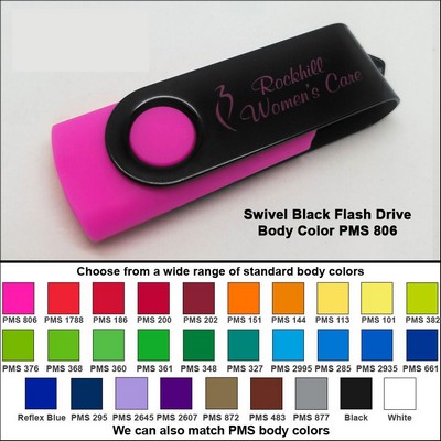 Swivel Black Flash Drive - 512 MB Memory - Body PMS 806