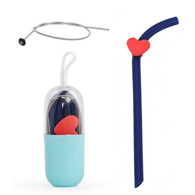 Silicone Bent Reusable Straw w/Case
