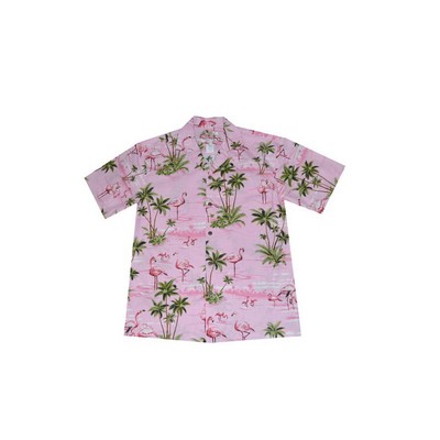 Pink Hawaiian Cotton Poplin Shirt w/Button Front & Short Sleeves