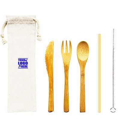 5 Piece Bamboo Utensil Kit w/Pouch