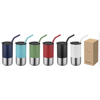 16 Oz. Stainless Steel Tumbler With Straw