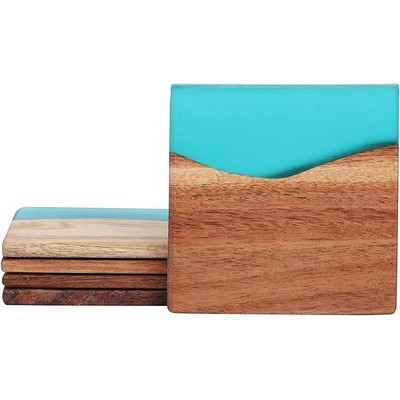 Wooden Coasters Set with Epoxy Resin