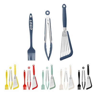 Fish Spatula, Silicone Tongs, and Oil Brush Set