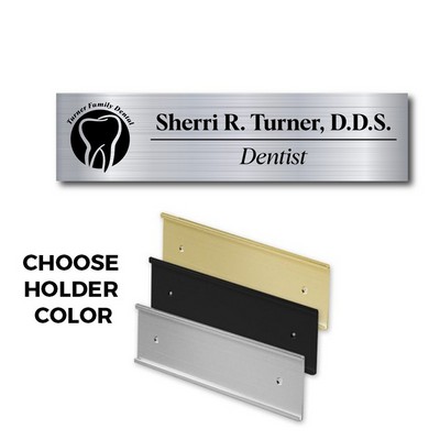 Brushed Silver Name Plate And Wall Sign Holder-Plastic Etches To Black - 2X10