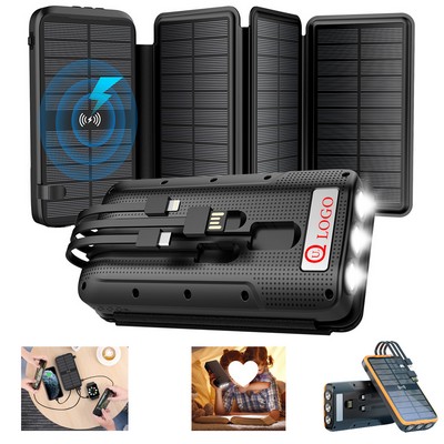 16000Mah Wireless Charging Solar Power Bank Flashlight