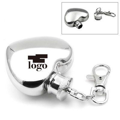 1Oz Heart Hip Flask With Keychain
