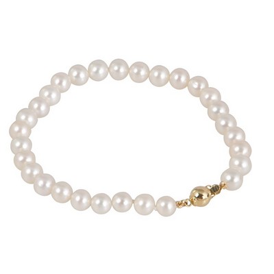 Yellow Gold Freshwater Pearl Bracelet W/ Color Medallion