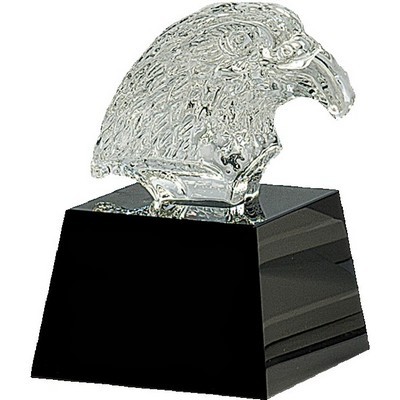 5 3/4" Clear Crystal Cut Eagle"s Head on Black Pedestal Base