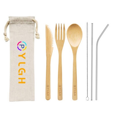 Elegant Bamboo Cutlery With Metal Staw