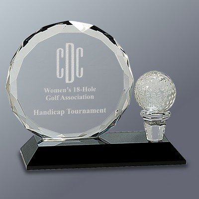 Round Facet Crystal with Golf Ball Award, Small(6-1/4"x5"H)