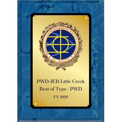 6" x 8" BLUE MARBLE finish with logo in wreath decoration