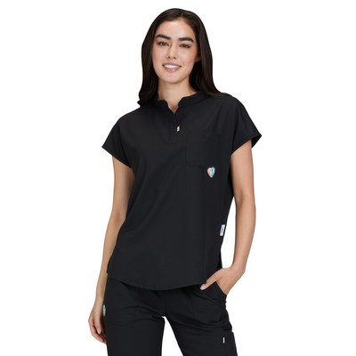 koi - Smiley World - Women's 1-Pocket Split Neck Dolman Sleeve Limited Edition Dreamy Top