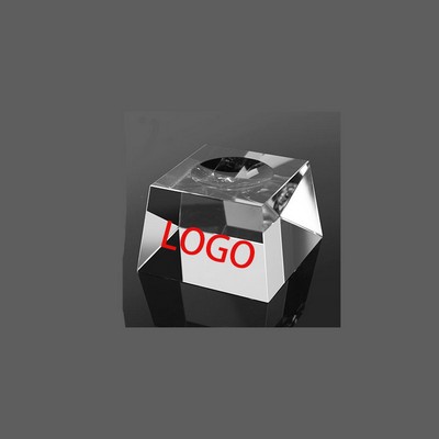 2.76 Inch Square Crystal Award Base With Circular Grooves