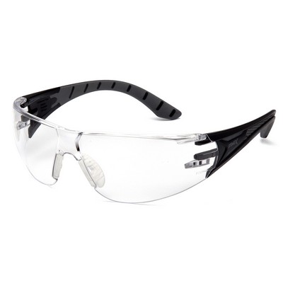 Endeavor Plus Safety Glasses, Black and Gray or Green or Pink Frame with Clear Lens