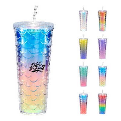 23.5oz Gradient Double Layer Fish Scale Tumbler