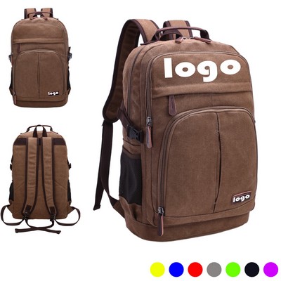 Vintage Style Canvas Leather Laptop Backpack