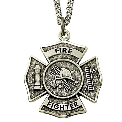 Sterling Silver Fire Fighter Medal Necklace