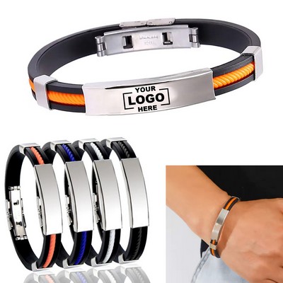 Colorful Silicone Bracelet Stainless Steel Silver Plating