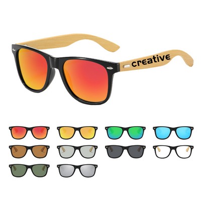 UV400 Polarized Sunglasses w/Bamboo Glasses Legs
