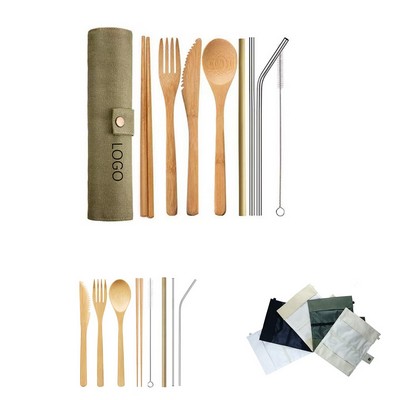 Bamboo Knife Fork Spoon Straw Chopsticks Set