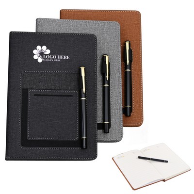 A5 Textured Faux Leather Business Notebook with Pocket
