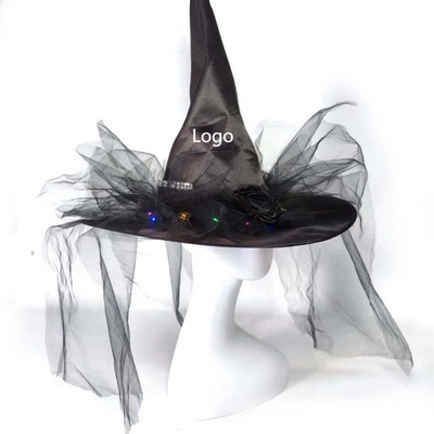 Black Gauze Witch Hat W/ Led Light