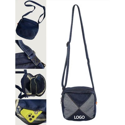 7.5 X 7.9 Inch Denim Square Zippered Phone Pouch Bag