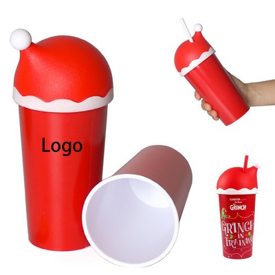 Plastic Water Cup with a Christmas Hat Design