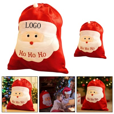 Gold Velvet Santa Drawstring Bag
