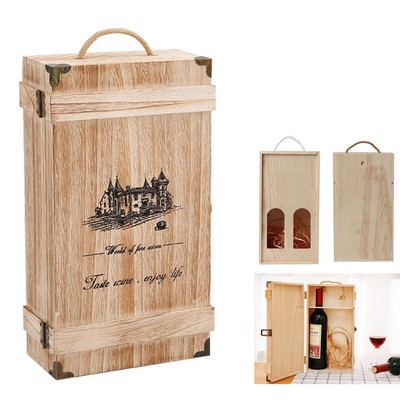 Wooden Double Wine Box With Handle