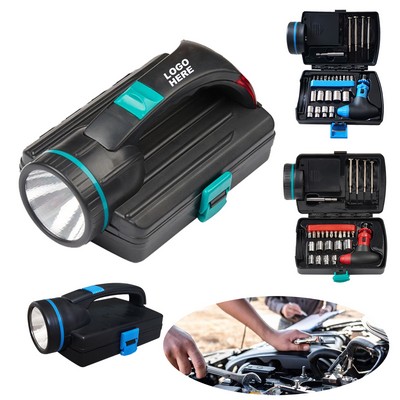 Portable Tool Box Multifunction LED Flashlight Household Tool Kit