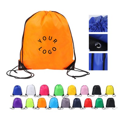 Polyester Drawstring Bag With Front Pocket And Reinforced Corners